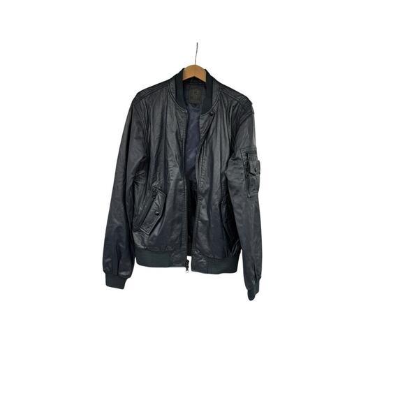 Public School Navy Blue Leather Jacket Men’s Large READ - Picture 1 of 9
